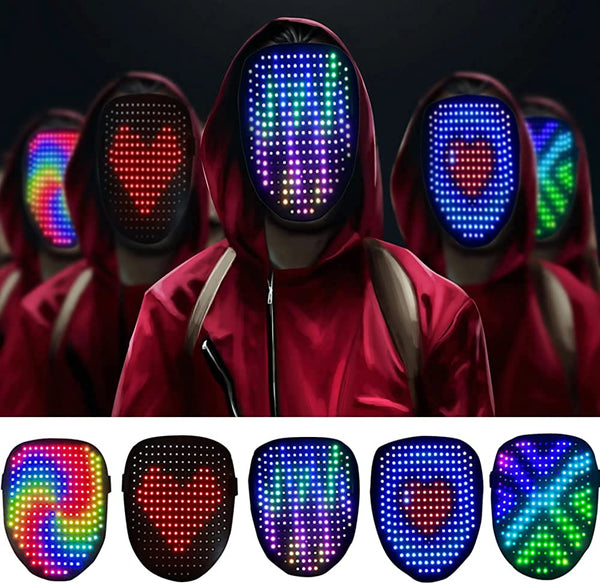 This face mask with LEDs comes with 70 static faces preinstalled