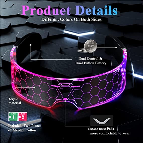 LED Visor Glasses 7 Colors Futuristic Glasses Honeycomb Luminous Light –  SOOOEC