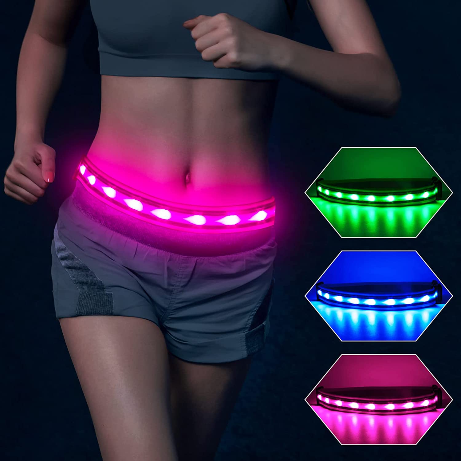 Buy LED Light Up Running Belt Reflective Waist Belt USB Rechargeable Safety  Lights Fully Adjustable Elastic Glowing Band & High Visibility Gear for  Running Walking Cycling, Fits Women Men & Kids (Blue)