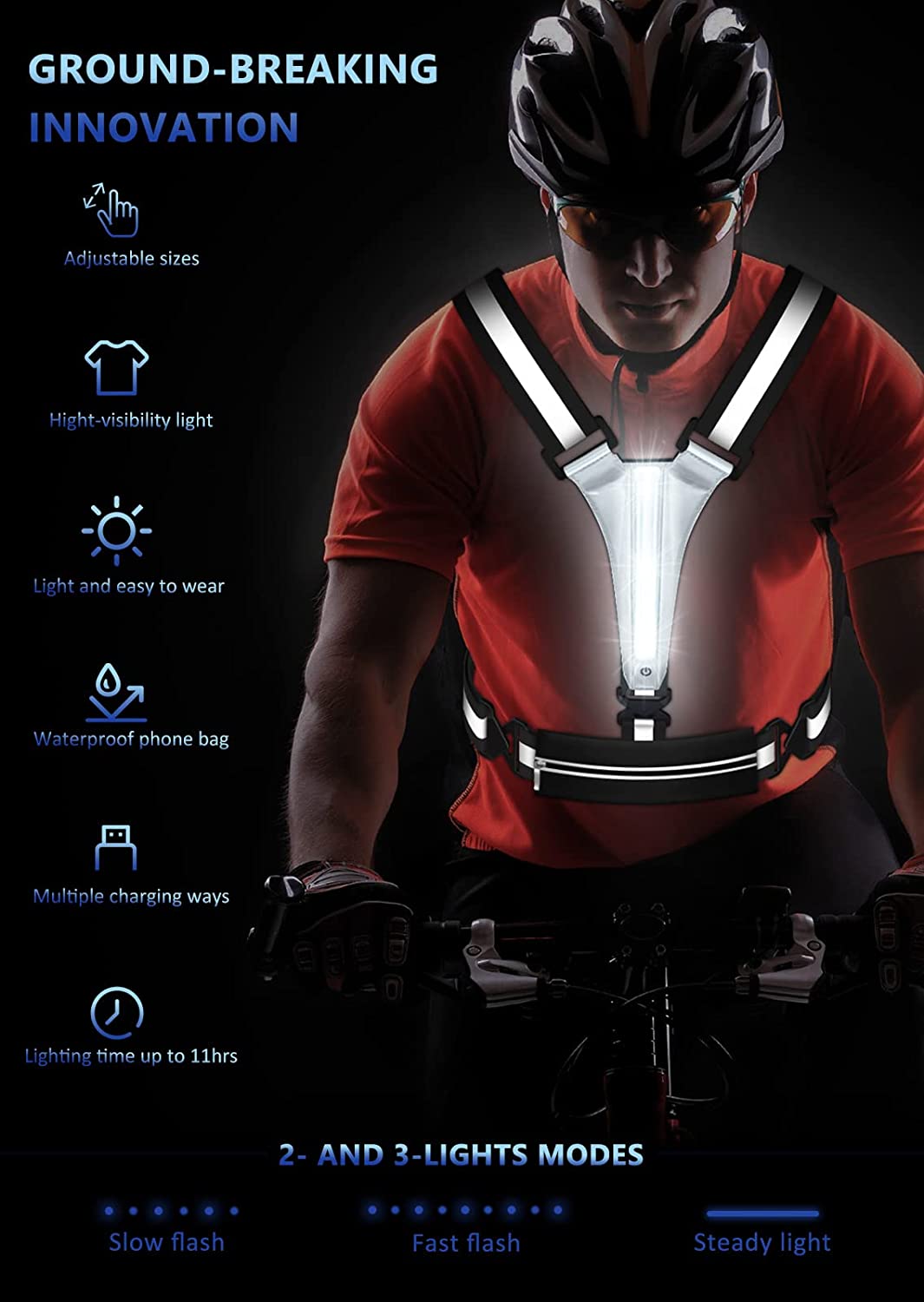 LED Reflective Vest USB Rechargeable Night Running Gear Reflector